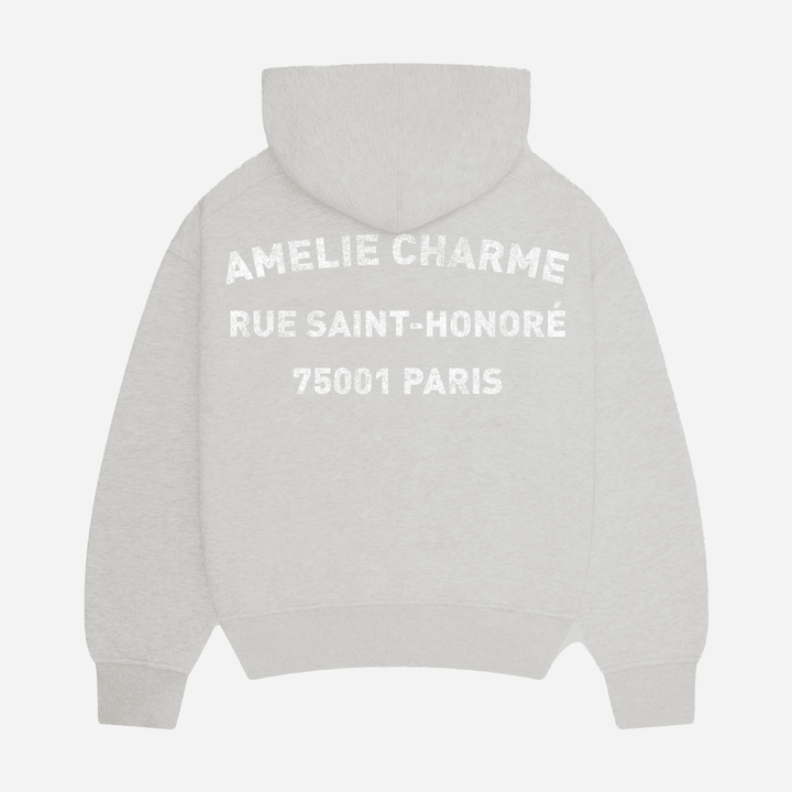 Unisex pullover hoodie with hood, kangaroo pocket and chest text