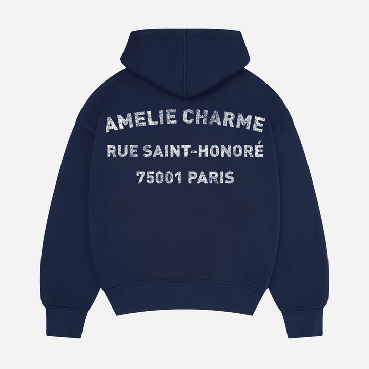 Unisex pullover hoodie with hood, kangaroo pocket and chest text
