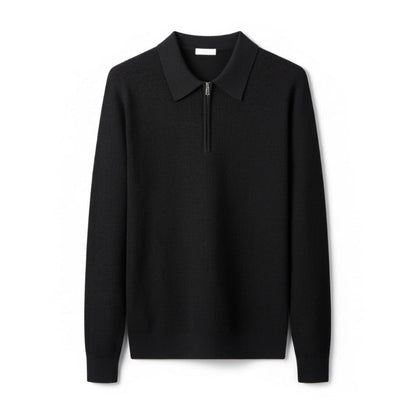 Men's knitted polo sweater with pointed collar and half-zip fastening