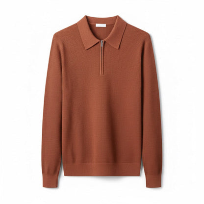 Men's knitted polo sweater with pointed collar and half-zip fastening