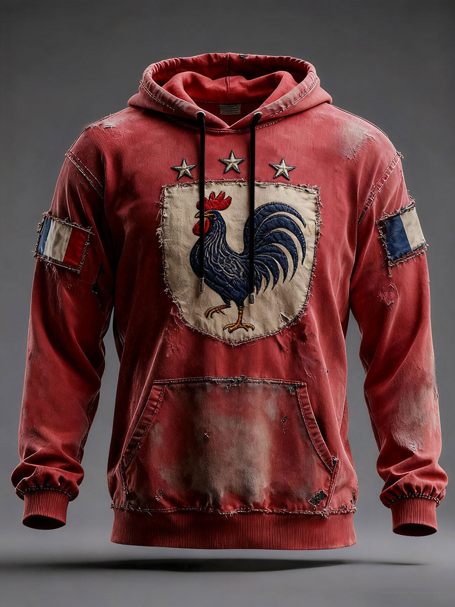 Men's oversized hoodie with French flag and Le Coq Gaulois graphic