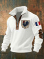 Men's half-zip sweatshirt with French flag patches, rooster embroidery and contrasting collar