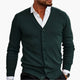 Men's V-neck button cardigan layered over a shirt