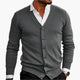 Men's V-neck button cardigan layered over a shirt