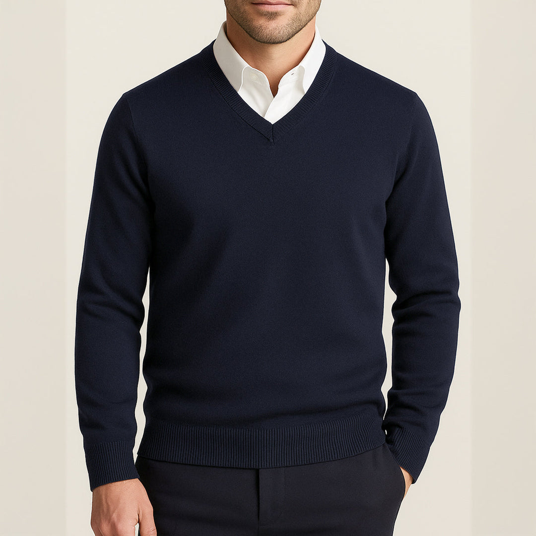Men's V-neck jumper with ribbed trims
