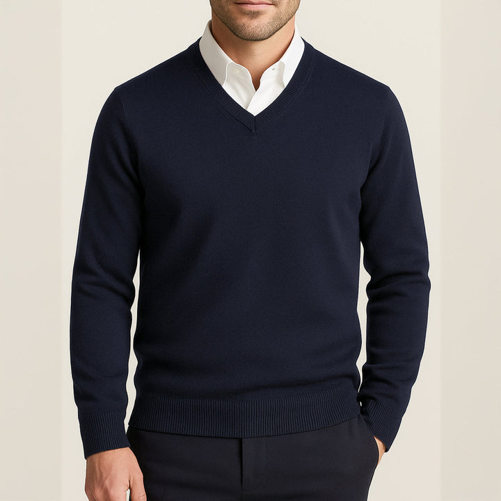Men's V-neck jumper with ribbed trims