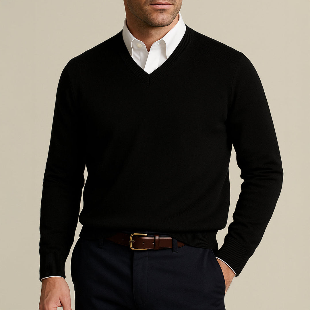 Men's V-neck jumper with ribbed trims