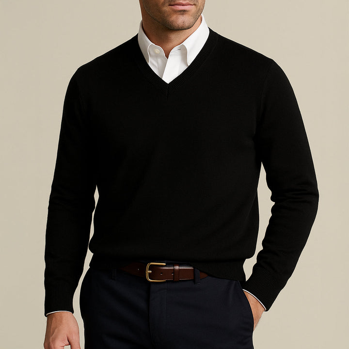 Men's V-neck jumper with ribbed trims