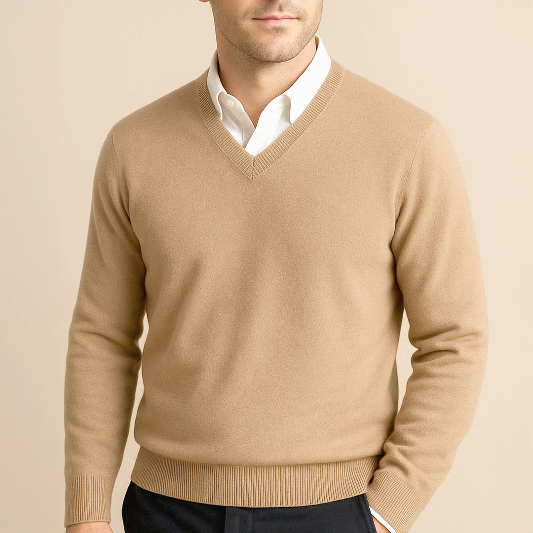 Men's V-neck jumper with ribbed trims