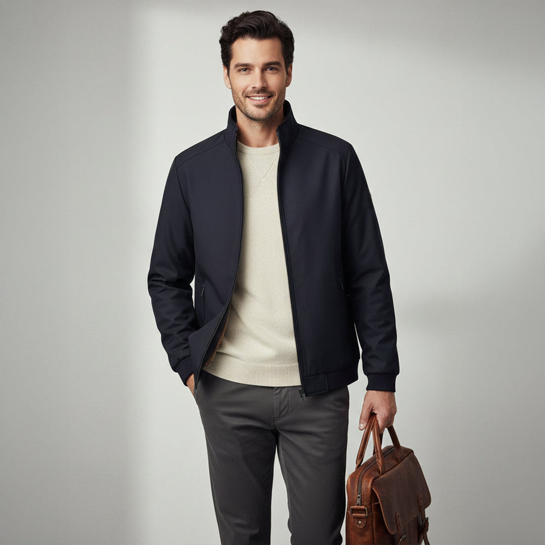 Men's full-zip jacket with stand collar, fleece-style lining and ribbed cuffs