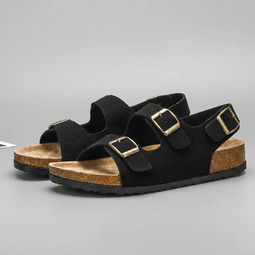 Men's Cork Sole Sandals, Buckle Strap Ergonomic Open Toe Summer Sandals