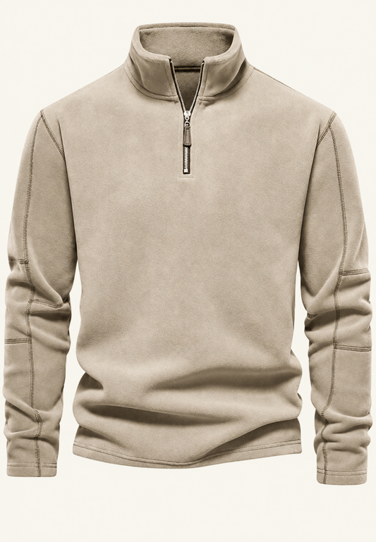 Men's textured half-zip sweatshirt with stand collar and long sleeves