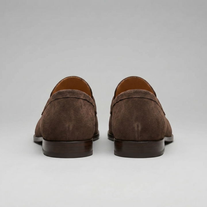 Men's penny loafers with rounded toes, strap detail and flat soles