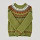 Men's green crew neck sweater with Nordic geometric pattern