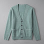 Men's V-neck button cardigan with long sleeves, ribbed trims and front pockets