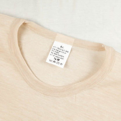 Men's beige long-sleeve crew-neck top with ribbed cuffs