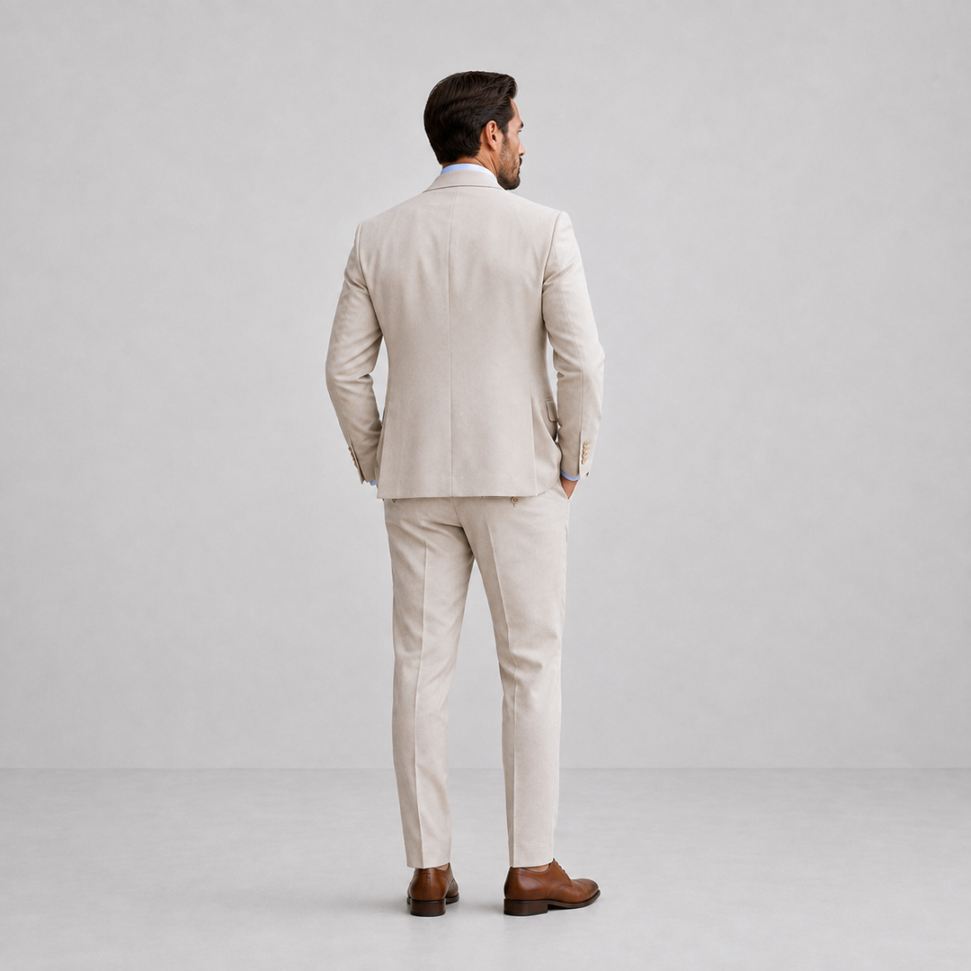 Men's three-piece suit with jacket waistcoat and trousers