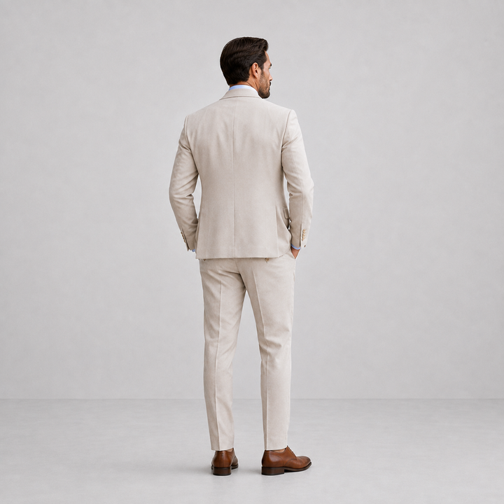 Men's three-piece suit with jacket waistcoat and trousers