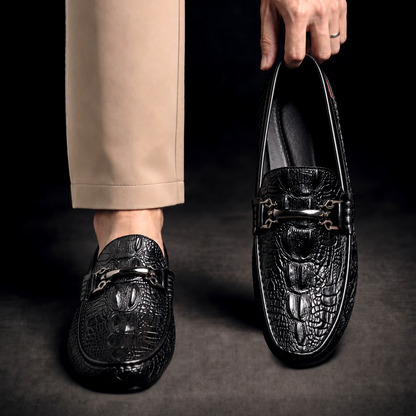 Croc embossed loafers with metal horsebit detail and flat soles