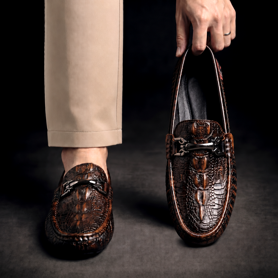 Croc embossed loafers with metal horsebit detail and flat soles