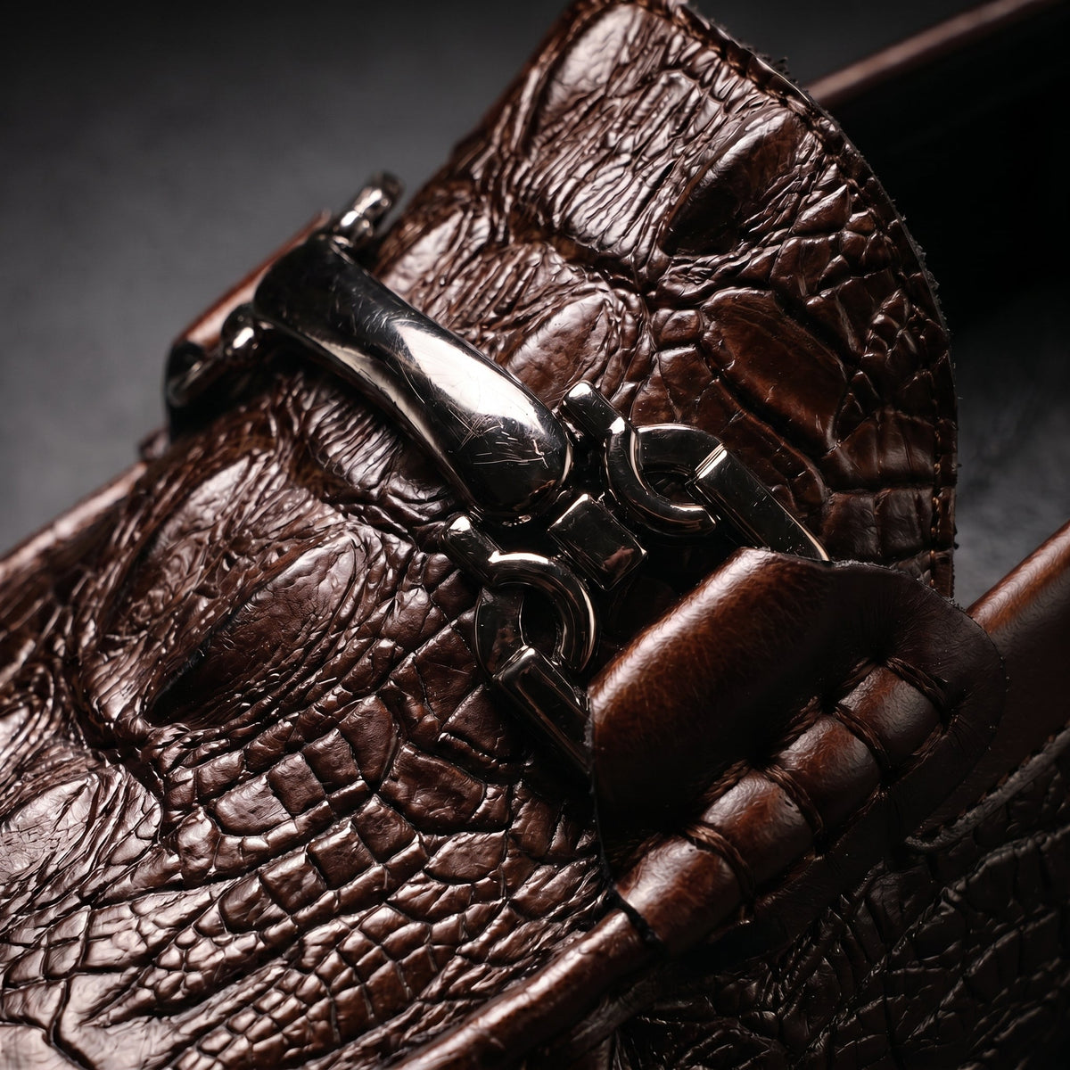 Croc embossed loafers with metal horsebit detail and flat soles