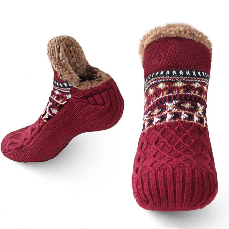 Nordic patterned house socks with plush lining and textured grip soles