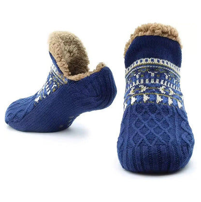 Nordic patterned house socks with plush lining and textured grip soles