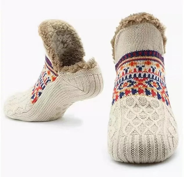 Nordic patterned house socks with plush lining and textured grip soles