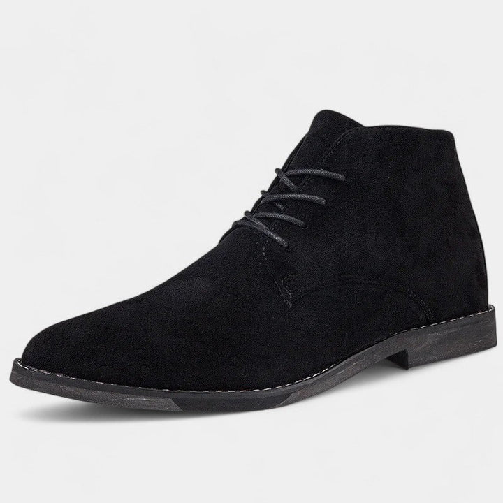 Men's lace-up textured ankle boots with rounded toes and low heels
