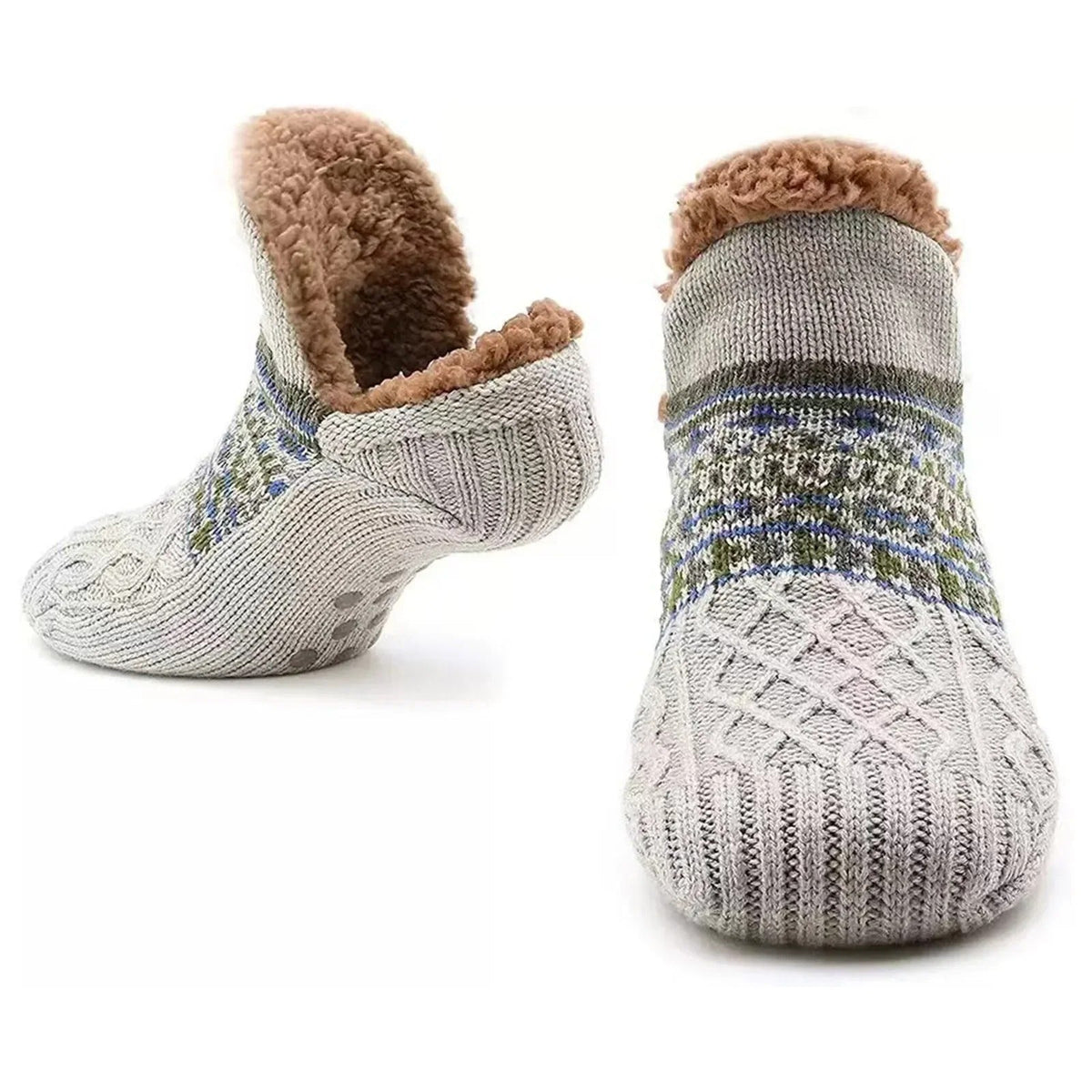 Nordic patterned house socks with plush lining and textured grip soles