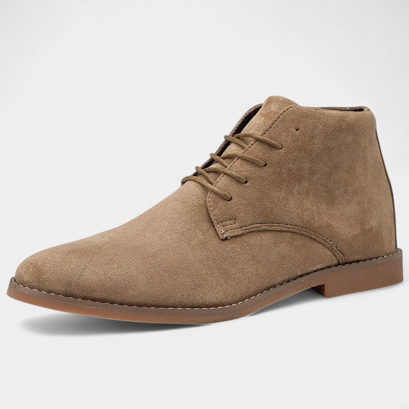 Men's lace-up textured ankle boots with rounded toes and low heels