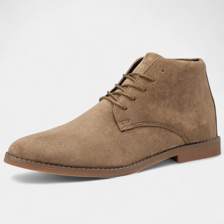 Men's lace-up textured ankle boots with rounded toes and low heels
