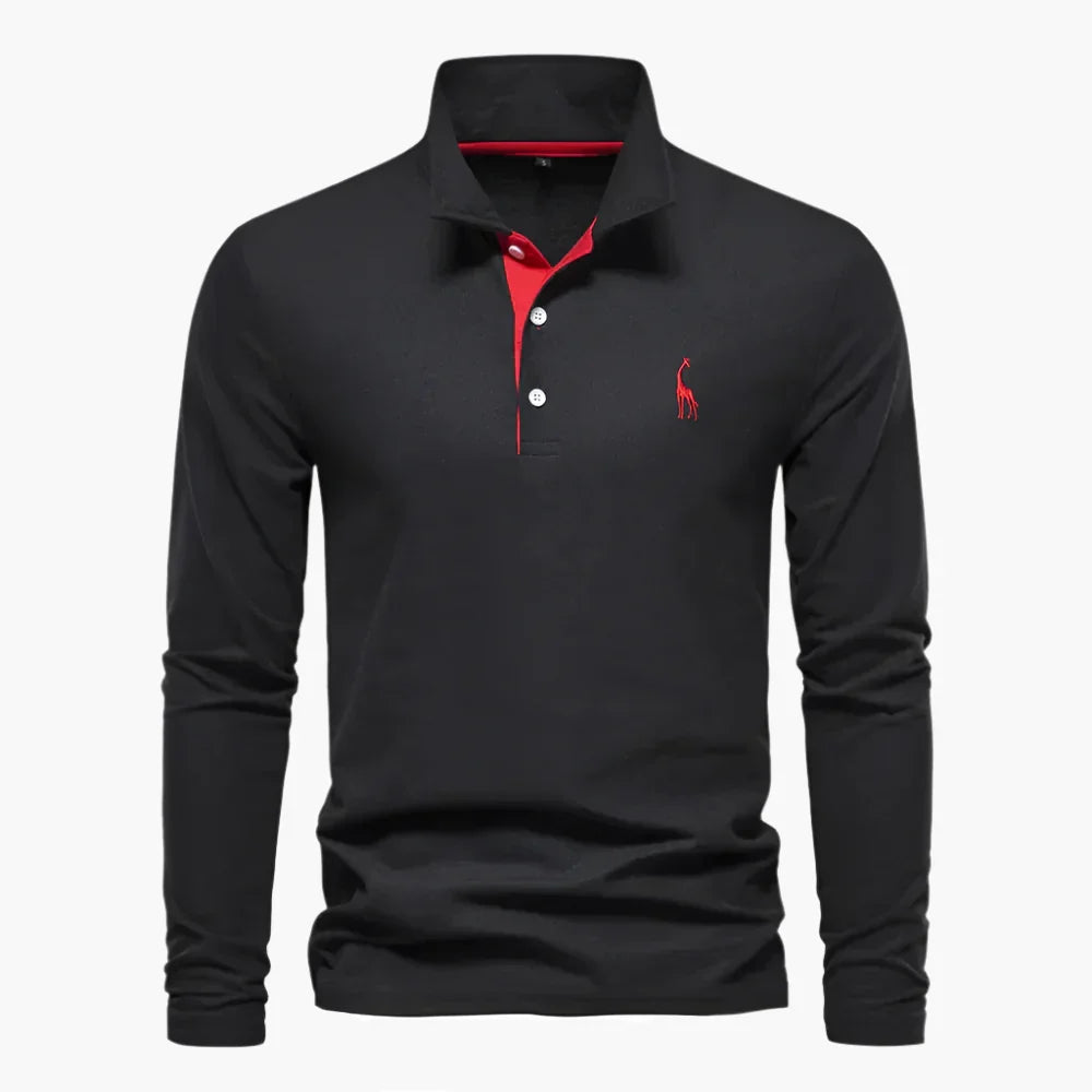 Men's long-sleeve polo shirt with button placket and turn-down collar
