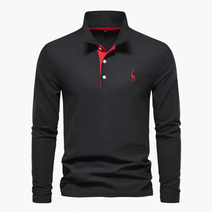 Men's long-sleeve polo shirt with button placket and turn-down collar