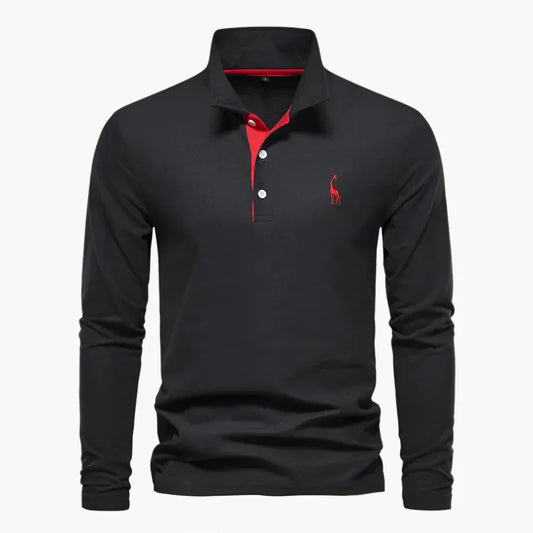 Men's long-sleeve polo shirt with button placket and turn-down collar