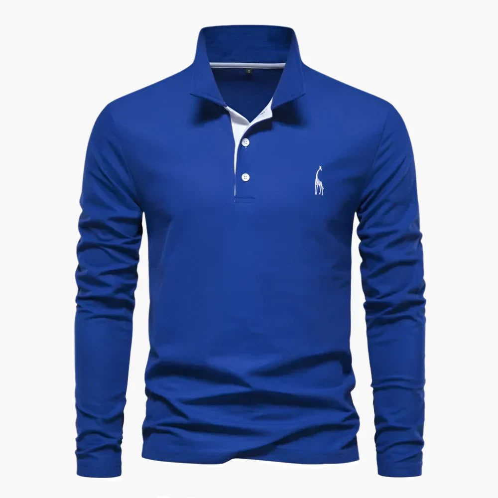 Men's long-sleeve polo shirt with button placket and turn-down collar