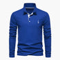 Men's long-sleeve polo shirt with button placket and turn-down collar