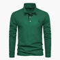 Men's long-sleeve polo shirt with button placket and turn-down collar