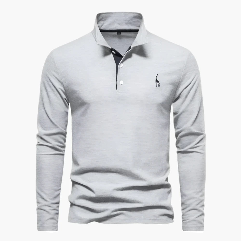Men's long-sleeve polo shirt with button placket and turn-down collar