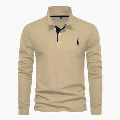 Men's long-sleeve polo shirt with button placket and turn-down collar