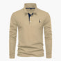 Men's long-sleeve polo shirt with button placket and turn-down collar