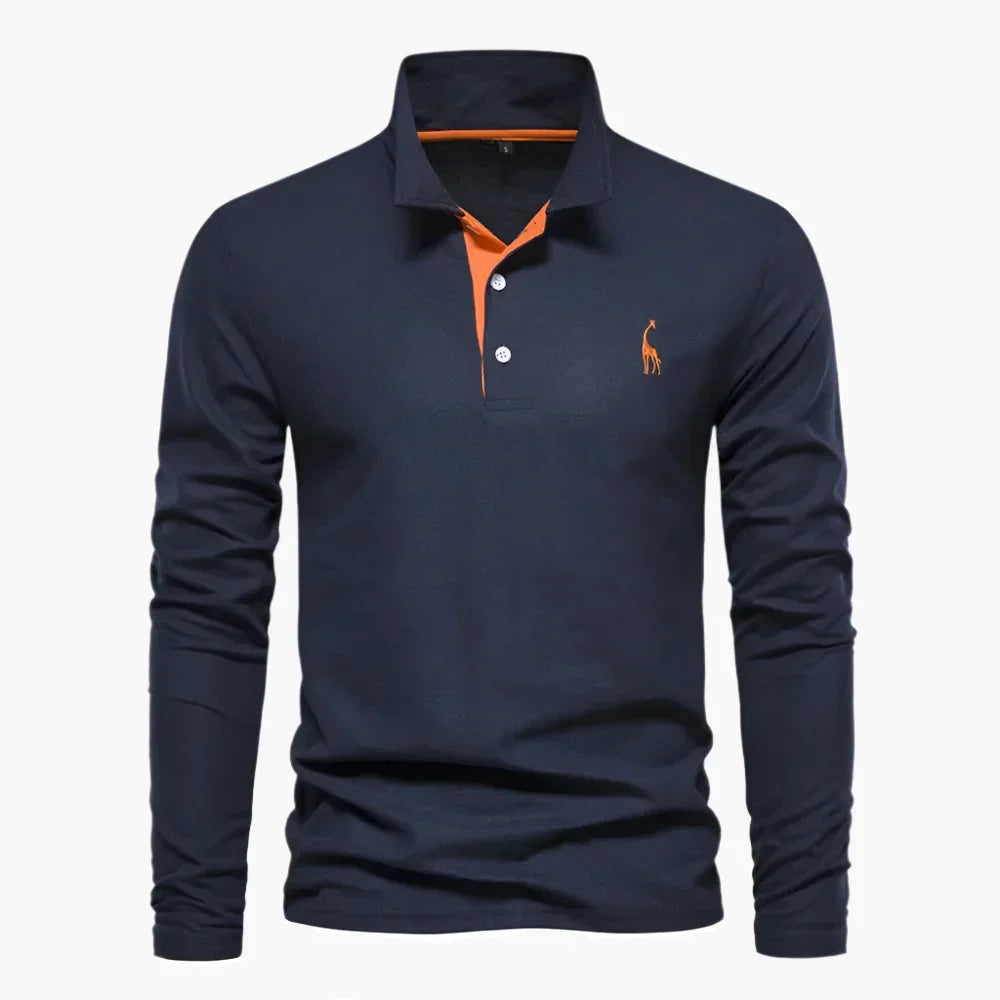Men's long-sleeve polo shirt with button placket and turn-down collar