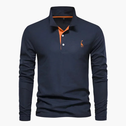 Men's long-sleeve polo shirt with button placket and turn-down collar