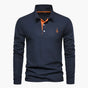 Men's long-sleeve polo shirt with button placket and turn-down collar