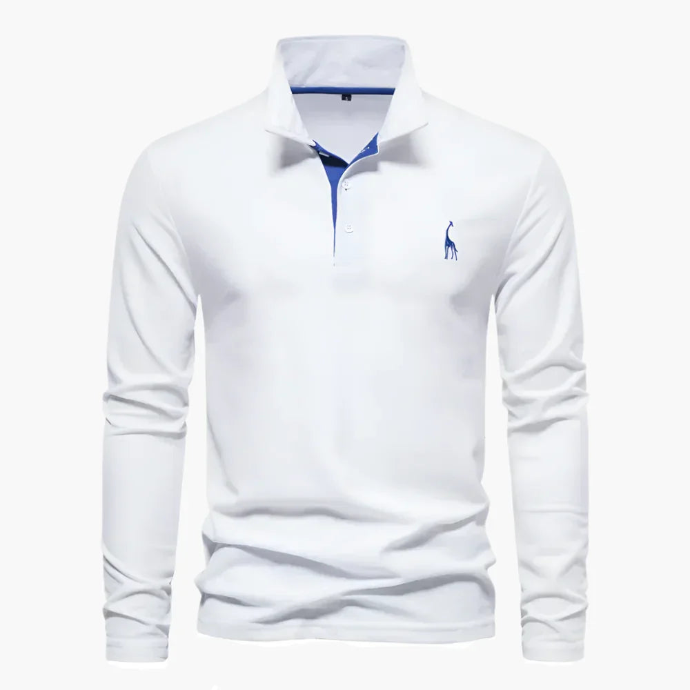 Men's long-sleeve polo shirt with button placket and turn-down collar