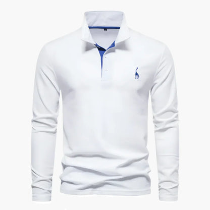 Men's long-sleeve polo shirt with button placket and turn-down collar