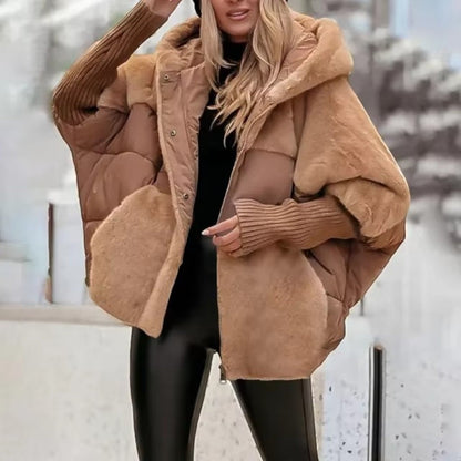 Women's oversized hooded quilted jacket with ribbed cuffs