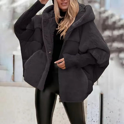Women's oversized hooded quilted jacket with ribbed cuffs