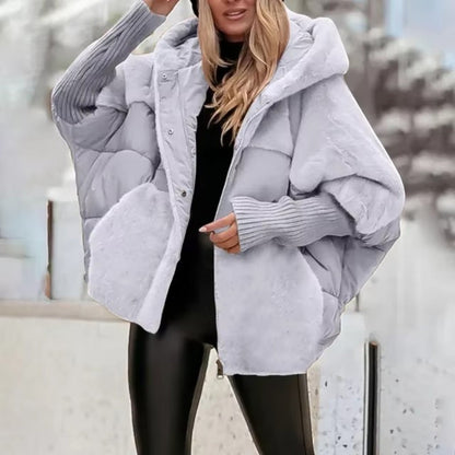 Women's oversized hooded quilted jacket with ribbed cuffs