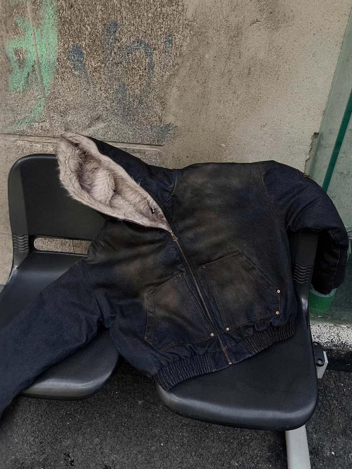 Hooded jacket with fur trim